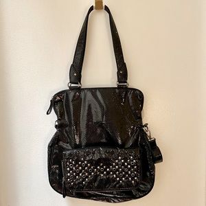 Gretta 2-in-1 faux snakeskin black purse set, hobo with detachable crossbody bag